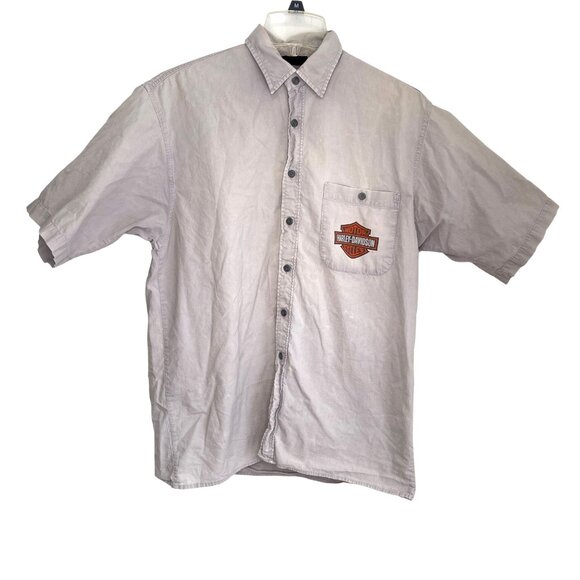 Vtg 80s Harley Davidson Shirt Button Down Genuine Oil Graphic Size M USA - Picture 1 of 10